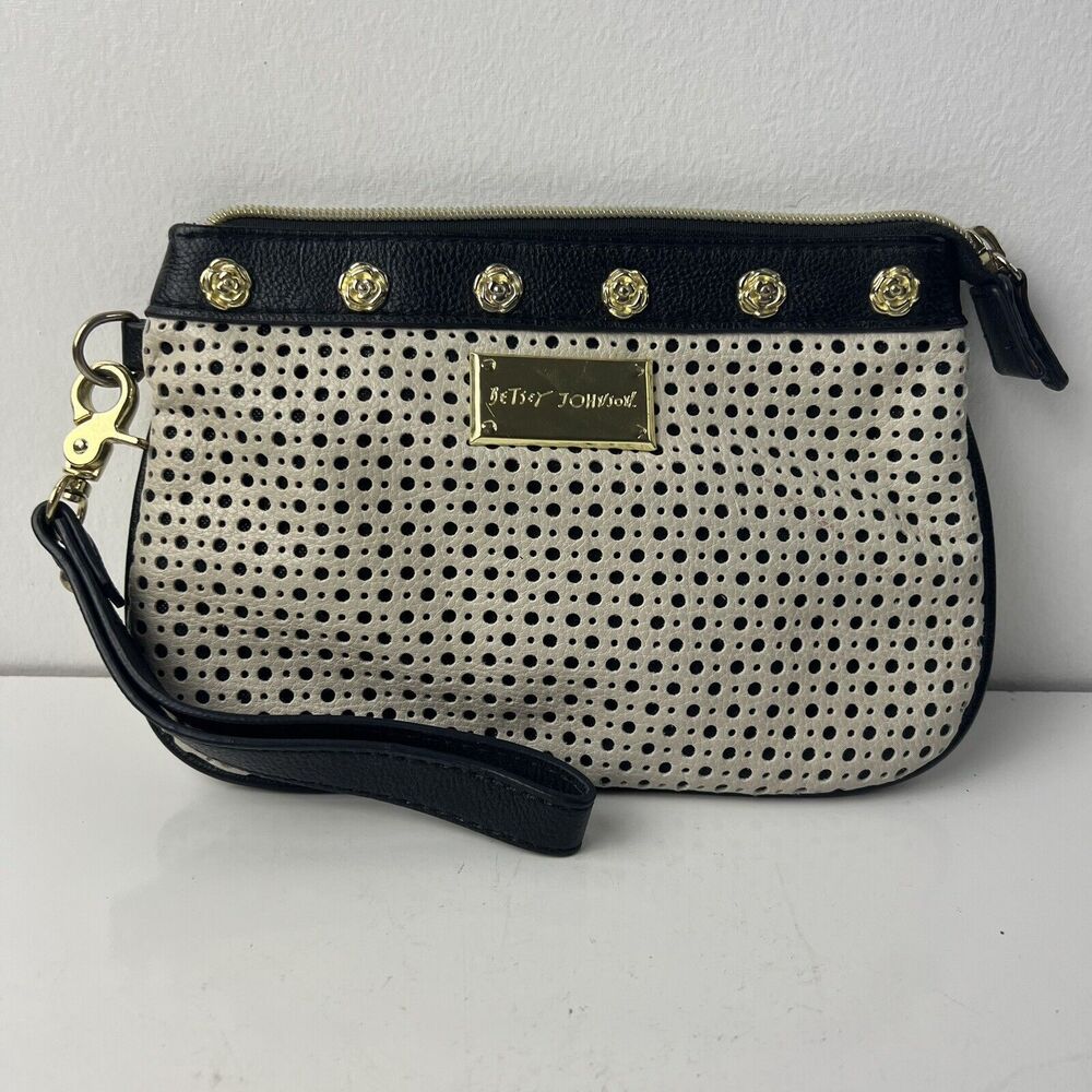 Betsey Johnson Navy and Cream Wristlet